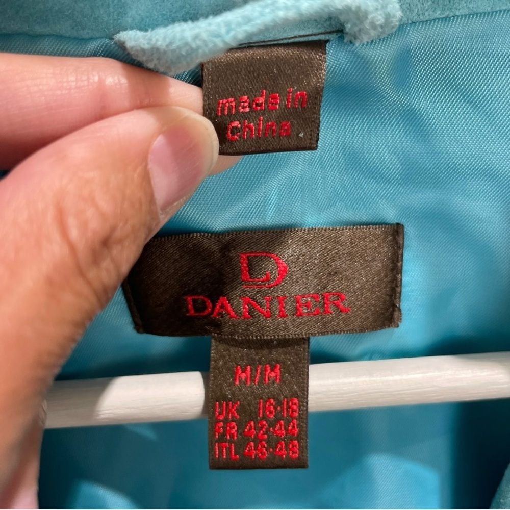** Danier Genuine Suede Aqua Blue Longline Blazer Jacket Size M - Picture 5 of 9
